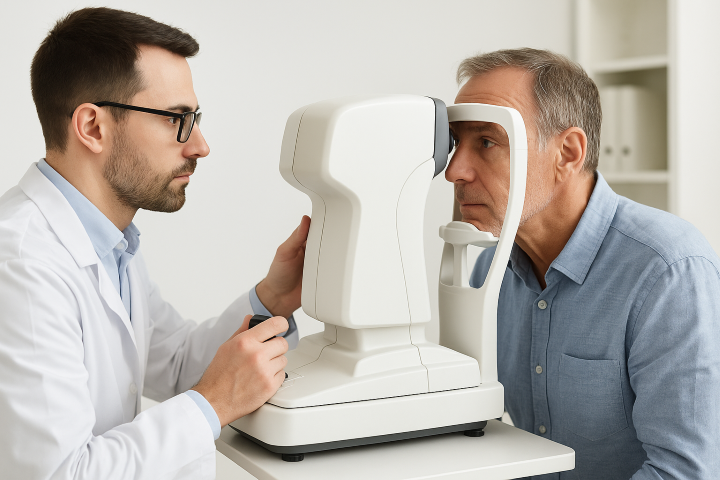 A digital photograph captures an optometrist measu (pequeña)